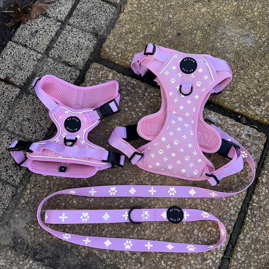 Roze reflecterende hondenharnas met riem set - By Lilo - zijaanzicht