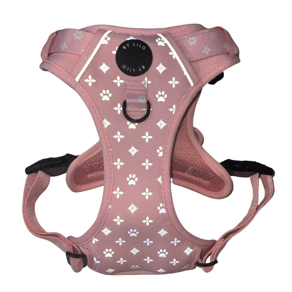 Roze reflecterend anti-trek Y-tuig - By Lilo - in gebruik